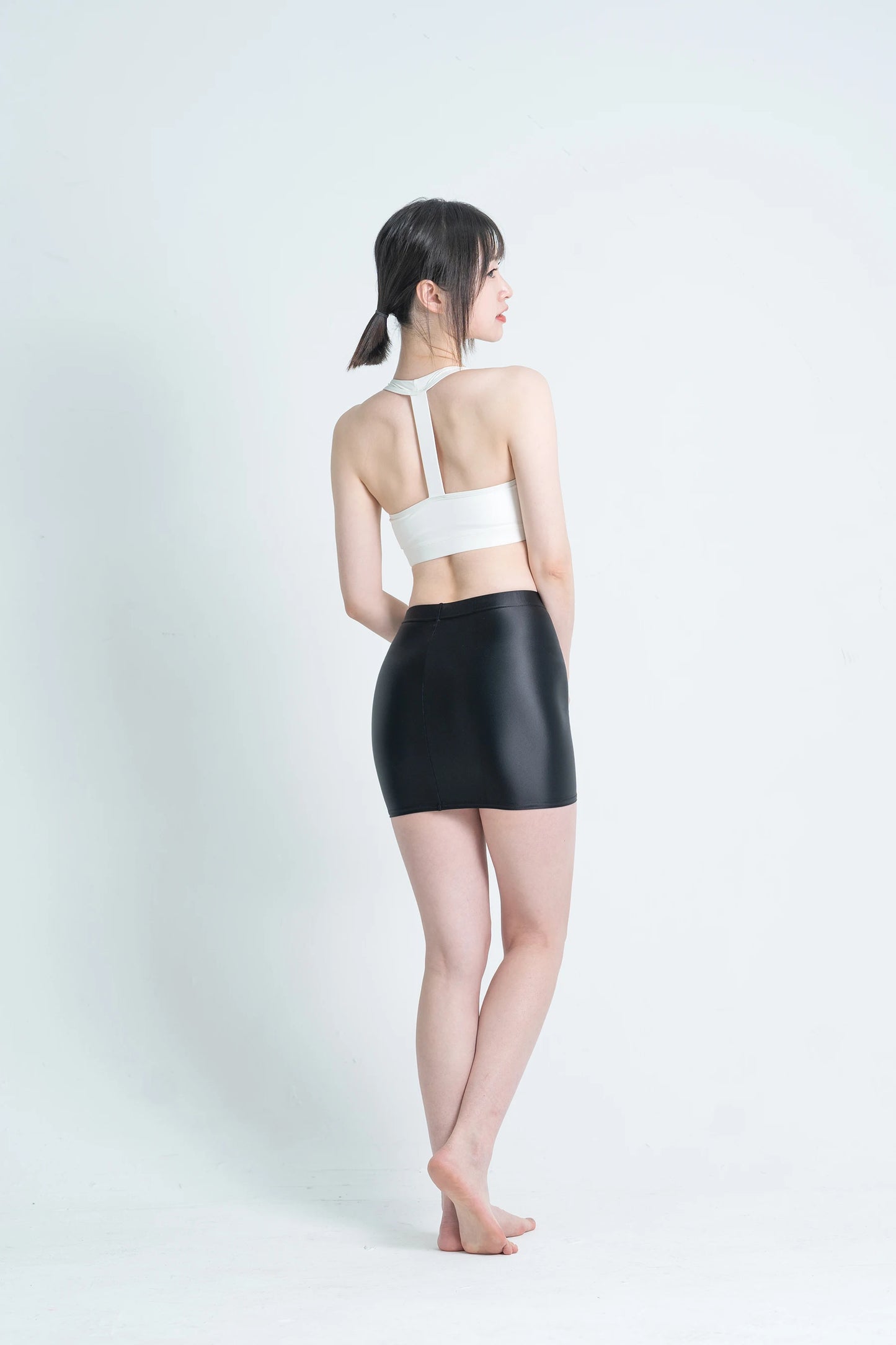 MJINM Women's Shiny Satin Glossy Skirts Hip Wrap One Step Skirts Smooth Bodycon Elastic Waist Half-body Causal Mini Short Skirts