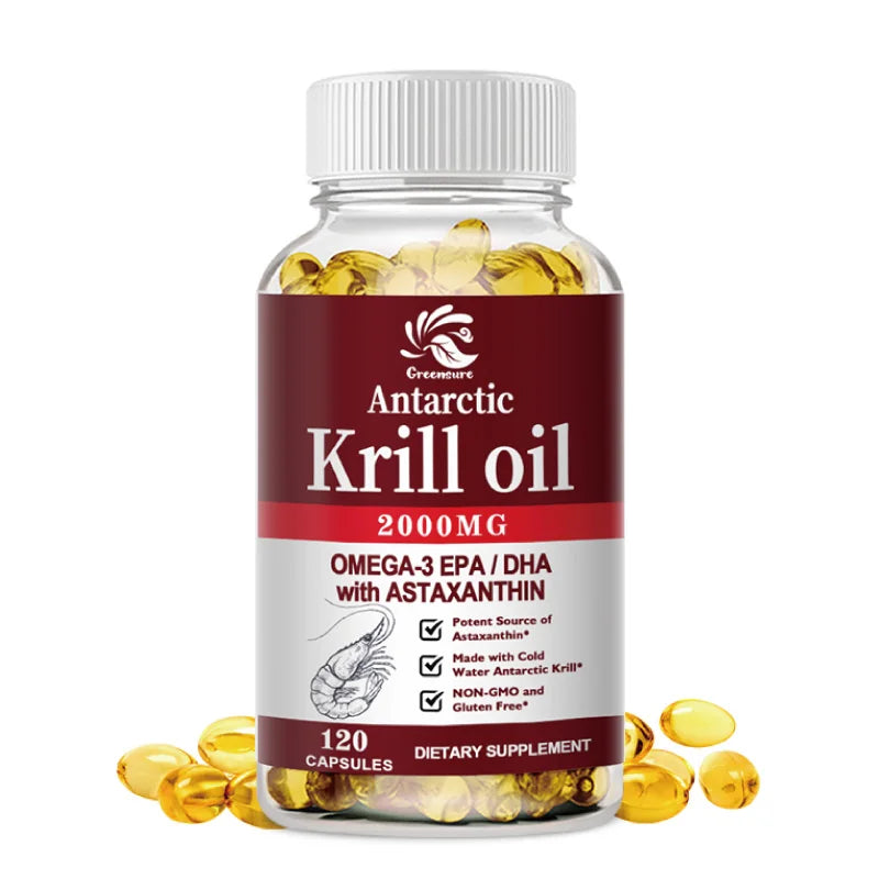 Krill Oil | 2000mg with Astaxanthin, Omega 3, DHA, EPA, and Phospholipids | No Smell, No Fishy Taste | 60/120 Capsule