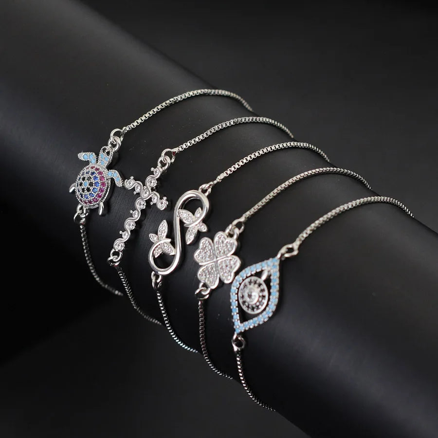 Fashion Gold Silver Color Women Chain Bracelet Adjustable Link Braclet Evil Eyes Butterfly Flower Cross Cuckold Braslet Joias