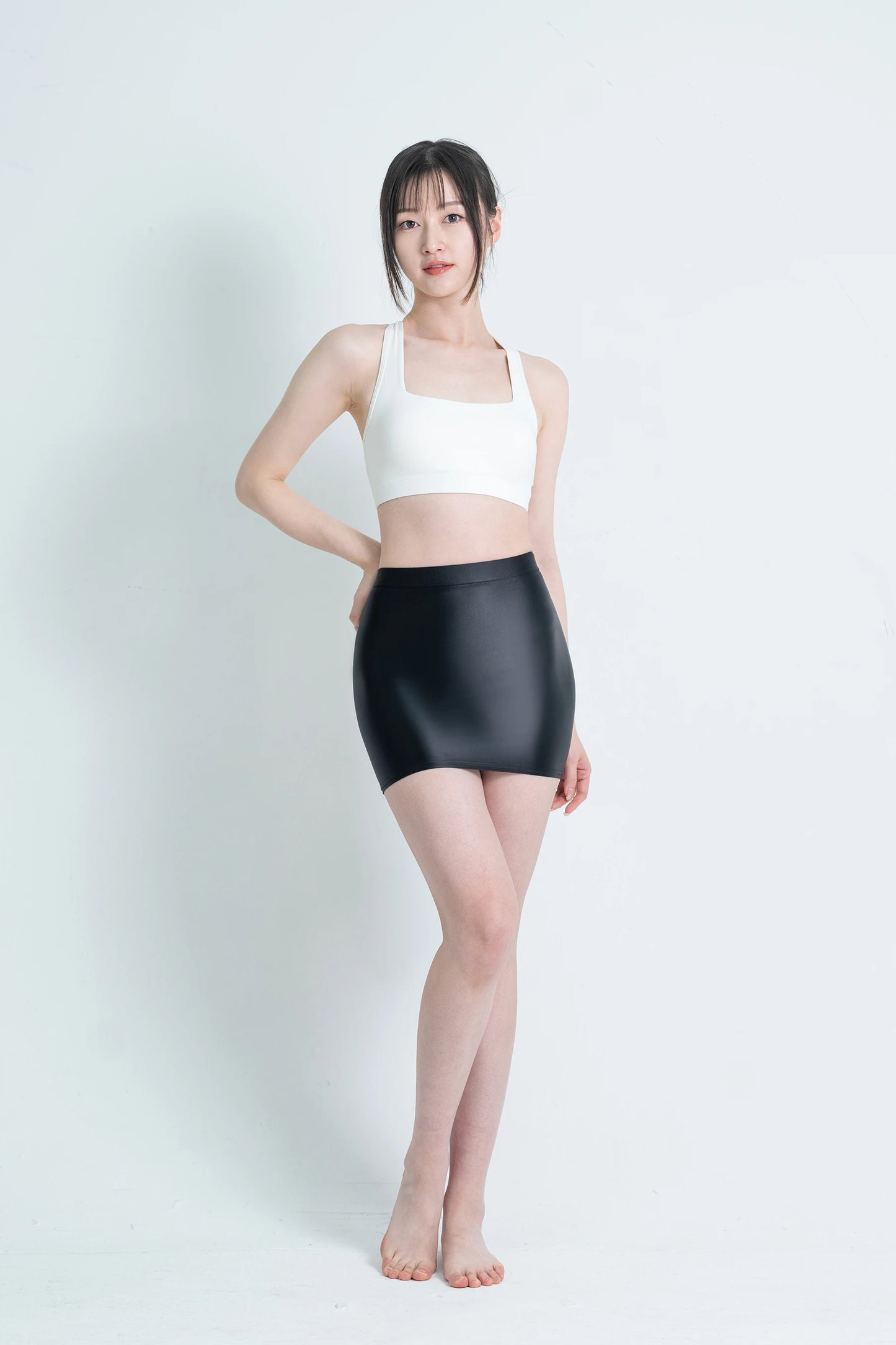 MJINM Women's Shiny Satin Glossy Skirts Hip Wrap One Step Skirts Smooth Bodycon Elastic Waist Half-body Causal Mini Short Skirts