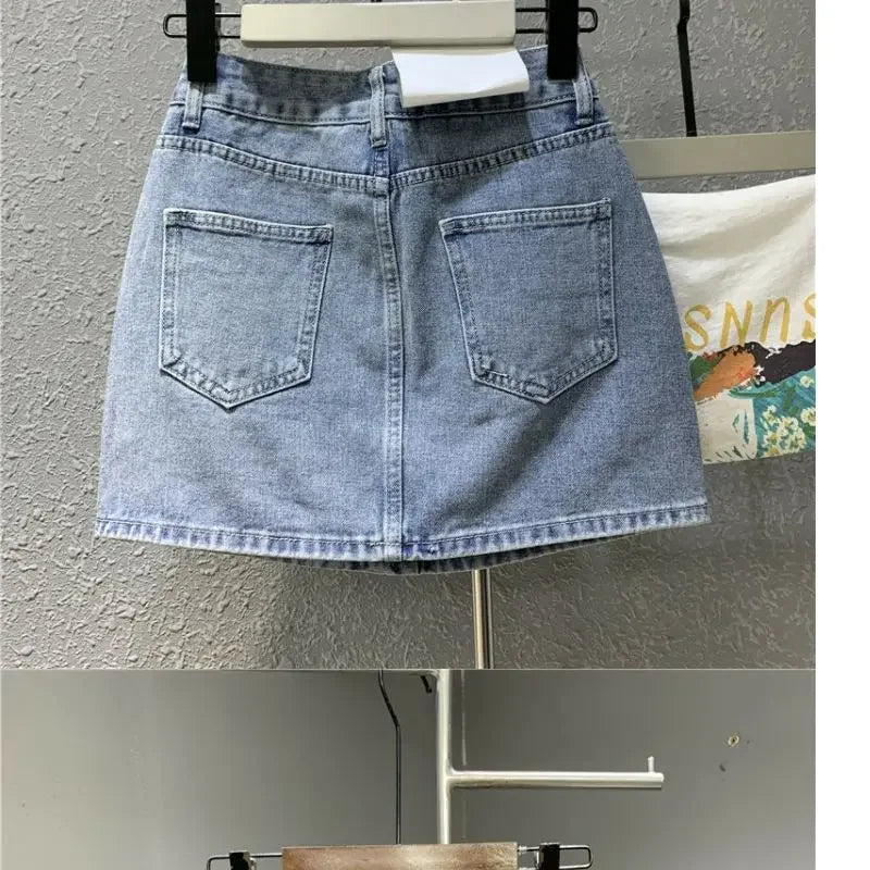 Heavy Industry Hot Drilling High-End Denim Skirt 2024 Spring And Summer New High Waist Pink Sexy