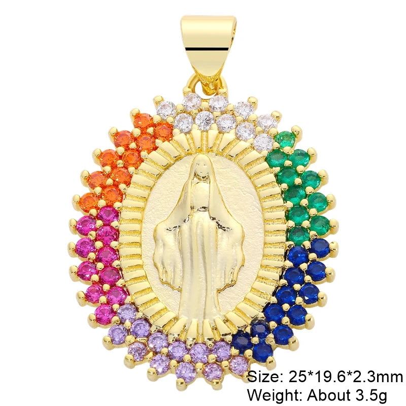 Juya 18K Real Gold Plated Religious Pendant Jewelry Making Supplies Creative Saint Mary Virgin Christian Cross Charms Supplies