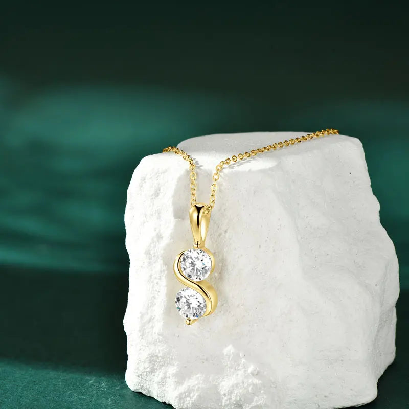 RAPRGOLD GRA Certified 1CT Moissanite Round Pendant Necklaces for Women 925 Sterling Silver Fine Jewelry Chains for Wedding Gift