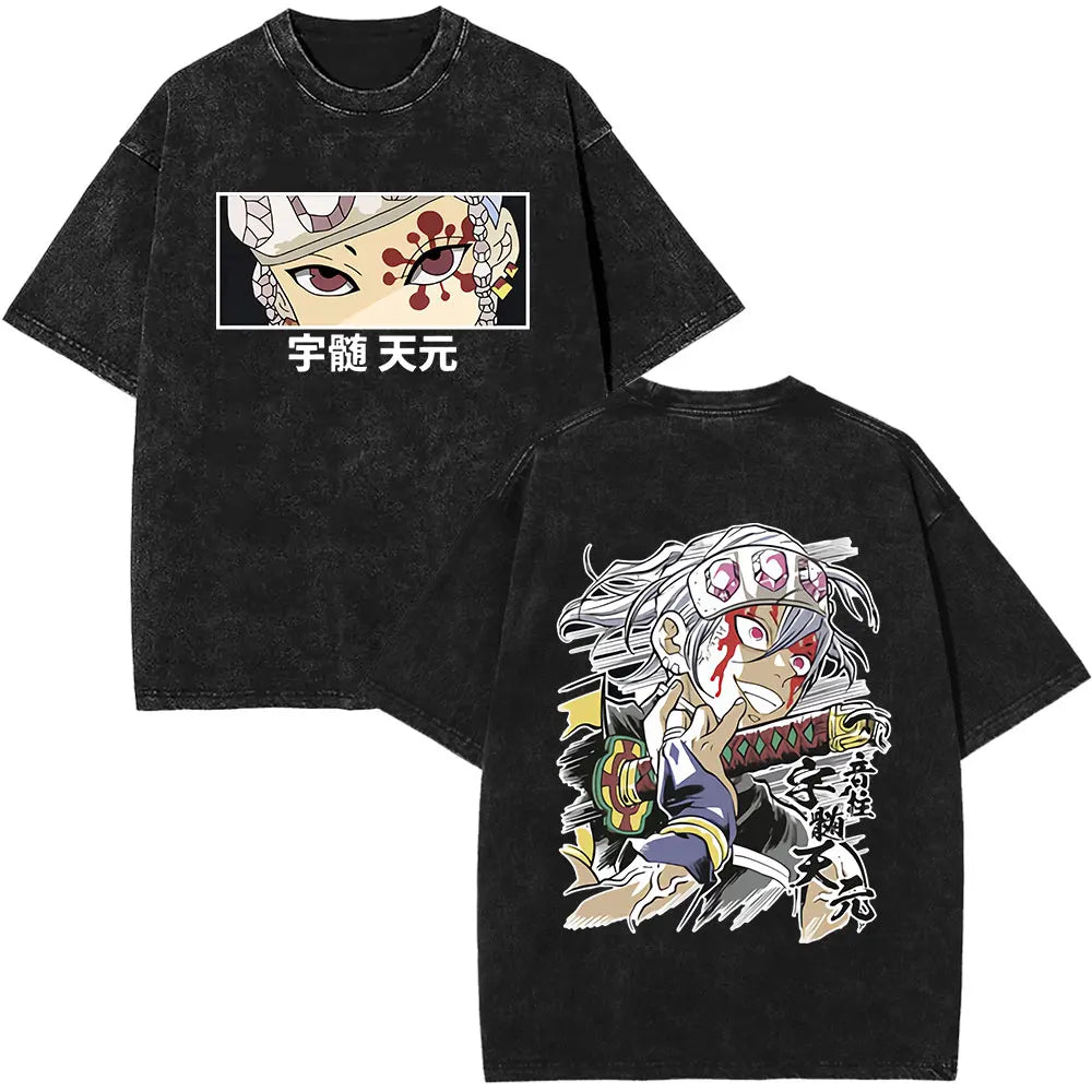 Demon Slayer Tengen Uzui Ninju Mice GYM Washed T Shirts Kimetsu No Yaiba Tee Shirt Cotton T-Shirt Unisex Casual Oversized Tops
