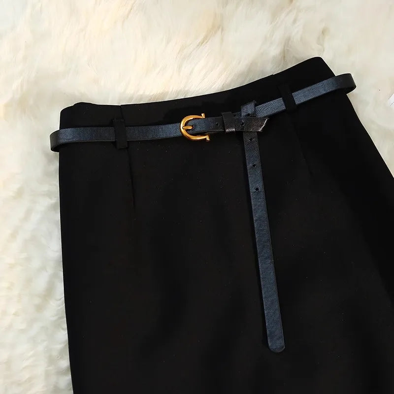 High Waist Suit Sle  Skirt Korean Spring Autumn New Wrap around a Line Skirt for Women Casual Loose Fit a pe