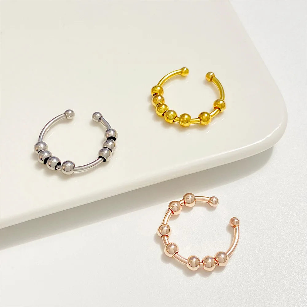 Trendy Anxiety Rings Tarnish Free Stainless Steel Fidget Rotate Bead Anti Stress Relief Finger Ring Jewelry For Women