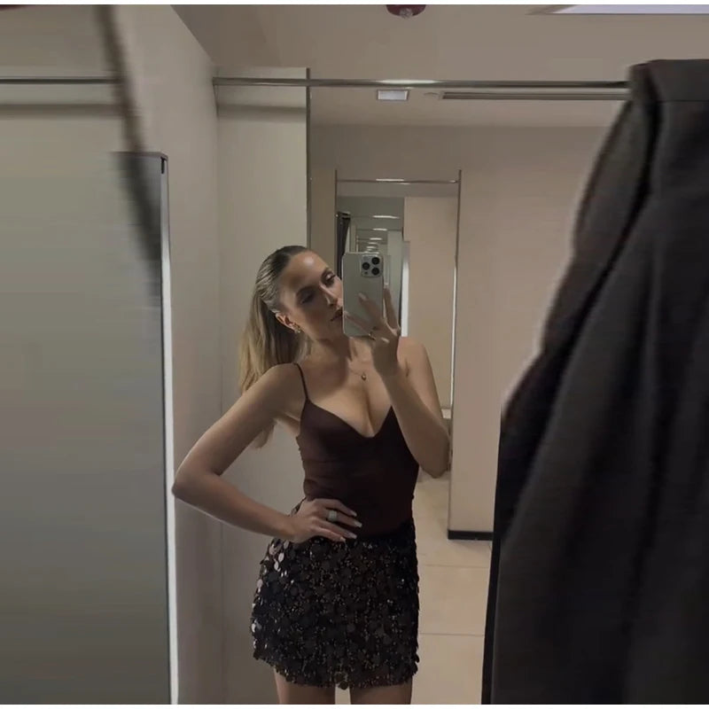 Sexy Paillette Mini Women's Skirt Fashion High Waist A-line Party Club Female Skirts 2025 Winter Streetwear Lady Clothes