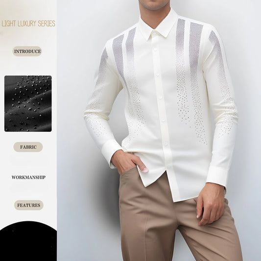Shiny Rhinestone Long Sleeved Shirt for Men Slim Casual Business Dress Shirts High Quality Versatile Banquet Party Luxury Shirt
