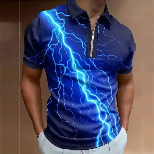 Fashion Lightning Pattern Men's Polos T-Shirts 6XL Plus Size Short Sleeve 3D Printed Street Hip Hop POLO Tee Summer Casual Tops