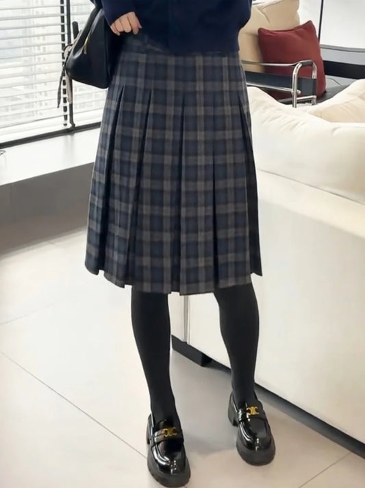 Retro Tweed Plaid A-Line  Skirt High Waist Slimming Ele Versatile Women's Early Autumn Winter Faion Skirt