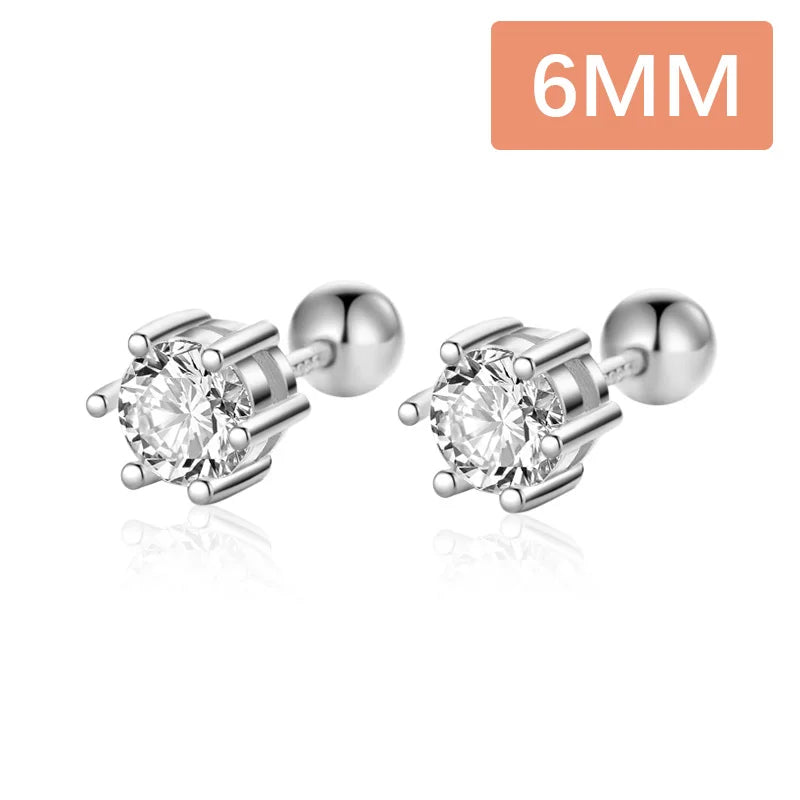 TrustDavis Real 925 Sterling Silver Six Claw Zircon CZ Screw Stud Earrings for Daughter Girls Gift Fine Jewelry DS3472