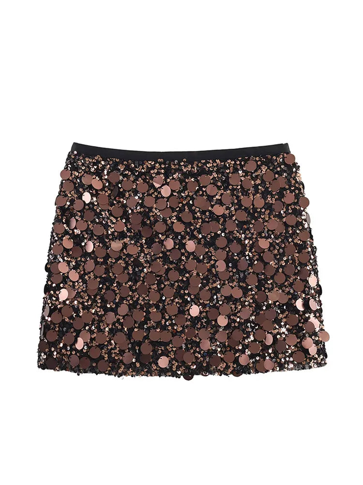 Sexy Paillette Mini Women's Skirt Fashion High Waist A-line Party Club Female Skirts 2025 Winter Streetwear Lady Clothes