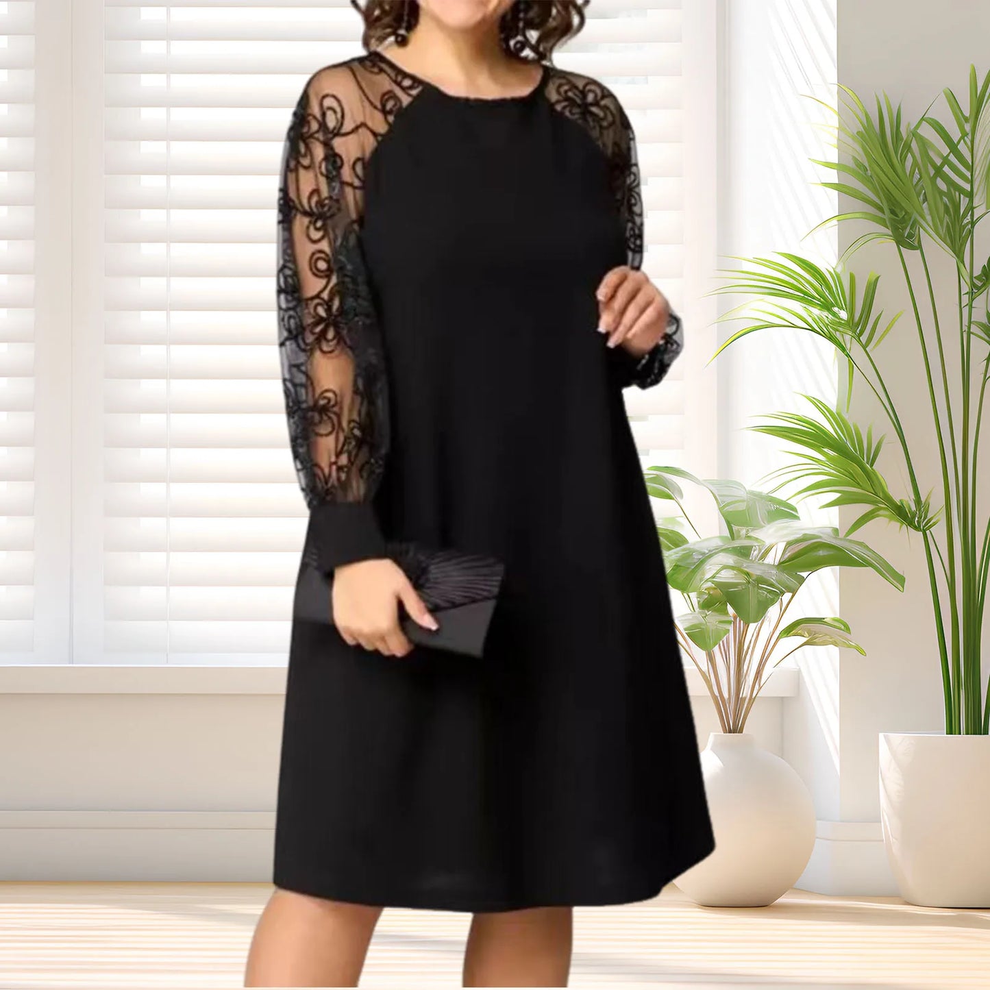 Spring/Summer Elegant Dresses for Women 2025 Party Sheer Long Sleeve Floral Lace Mother of Bride Midi Dress Wedding