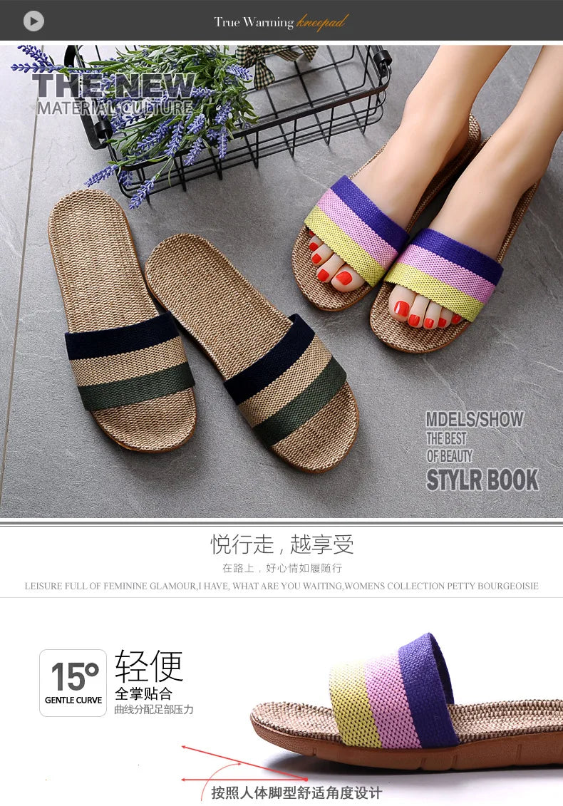 Women's EVA Linen Slippers Couple Indoor Slippers Cotton Home Non-slip Thick Bottom Summer Sandal Slippers Men