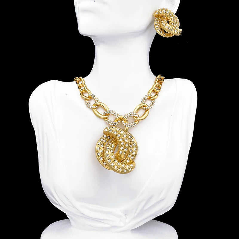 Dubai Nigeria Trending Jewelry Set For Women Luxury Design 18K Gold Plated Necklace Earrings Ring Bracelet Wedding Party Gift