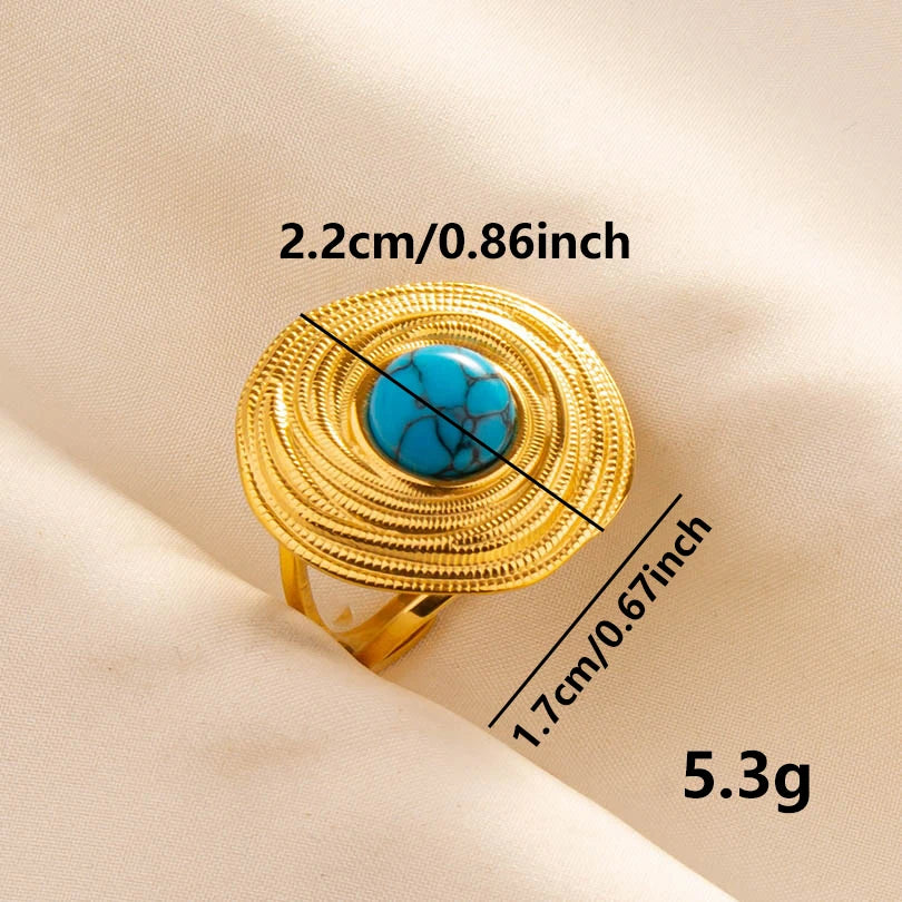 2pcs/lot Vintage Turquoise Gold Plated Knuckle Rings Blue Synthetic Stone Stainless Steel Rings Boho Jewelry Women Gifts No Fade