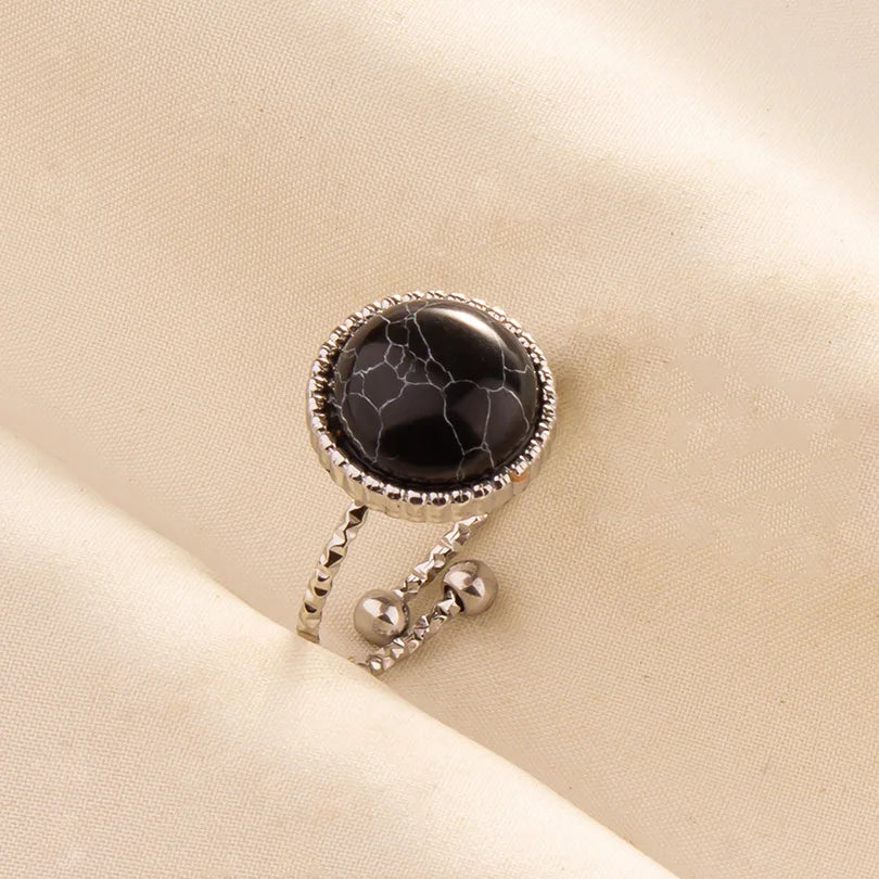 5PCS Boho Turquoise Rings Hippie Stainless Steel White Gemstone Adjustable Rings Women Girls Gift Knuckle Rings Bohemian Jewelry