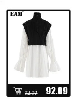 [EAM] High Elastic Waist Black Irregular Pleated Midi Elegant Half-body Skirt Women Fashion Tide New Spring Autumn 2025 1DJ0400