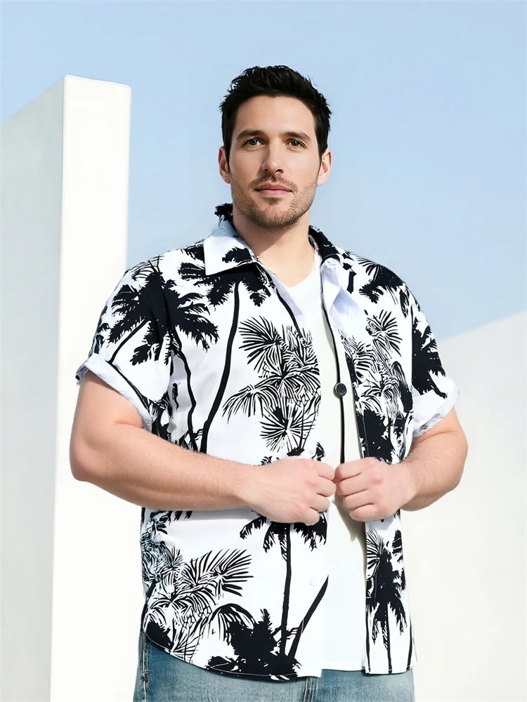 Hawaiian Shirt Man Print Casual Thin Beach Slim Fashion Shirt High Quality Luxury Black Social Vintage Funny Oversized Clothes