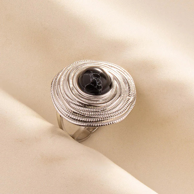 5PCS Boho Turquoise Rings Hippie Stainless Steel White Gemstone Adjustable Rings Women Girls Gift Knuckle Rings Bohemian Jewelry