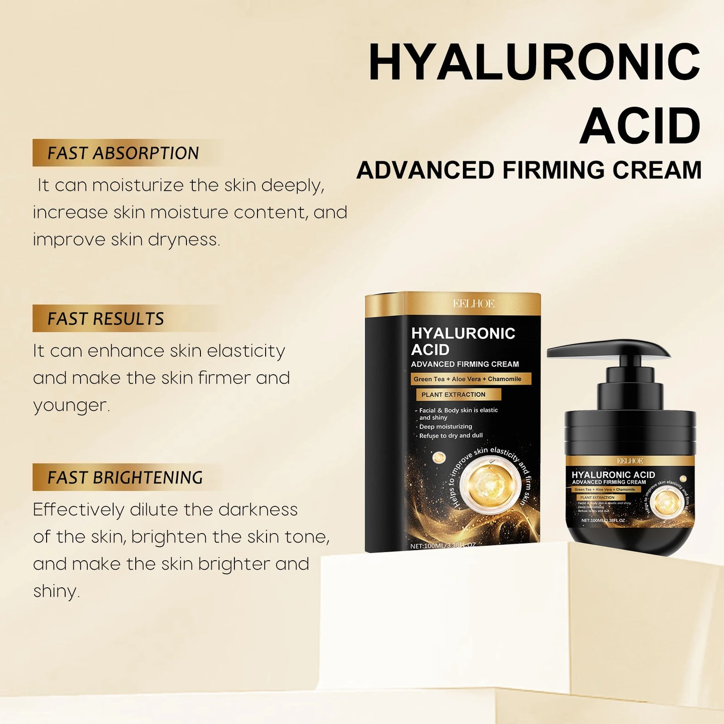 Hyaluronic Acid Firming Face Cream 100ml Intense Moisturizing Anti Aging Cream For Dry Skin Hydrating Wrinkle Reduction Cream