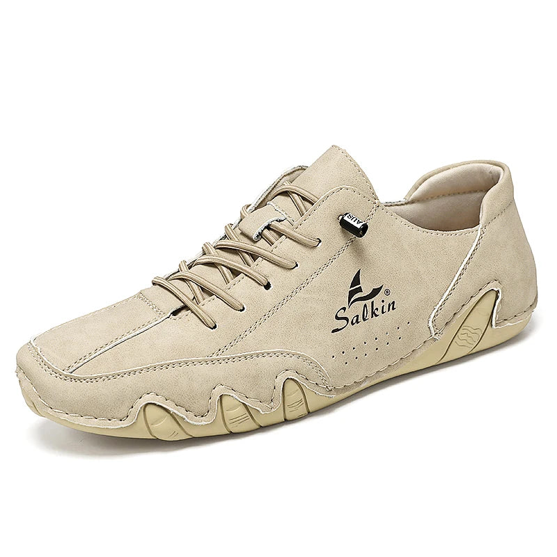 New 2025 Fashion Handmade Leather Casual Men Shoes Design Sneakers Slip On Loafers Breathable Low Top Flats Driving Plus Size