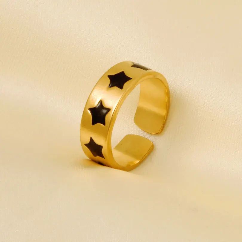 Elegant Ring Enamel Stainless Steel Rings For Women Men Accessories Flower Plant Jewelry Open Adjustable Real Gold Plated Bagues