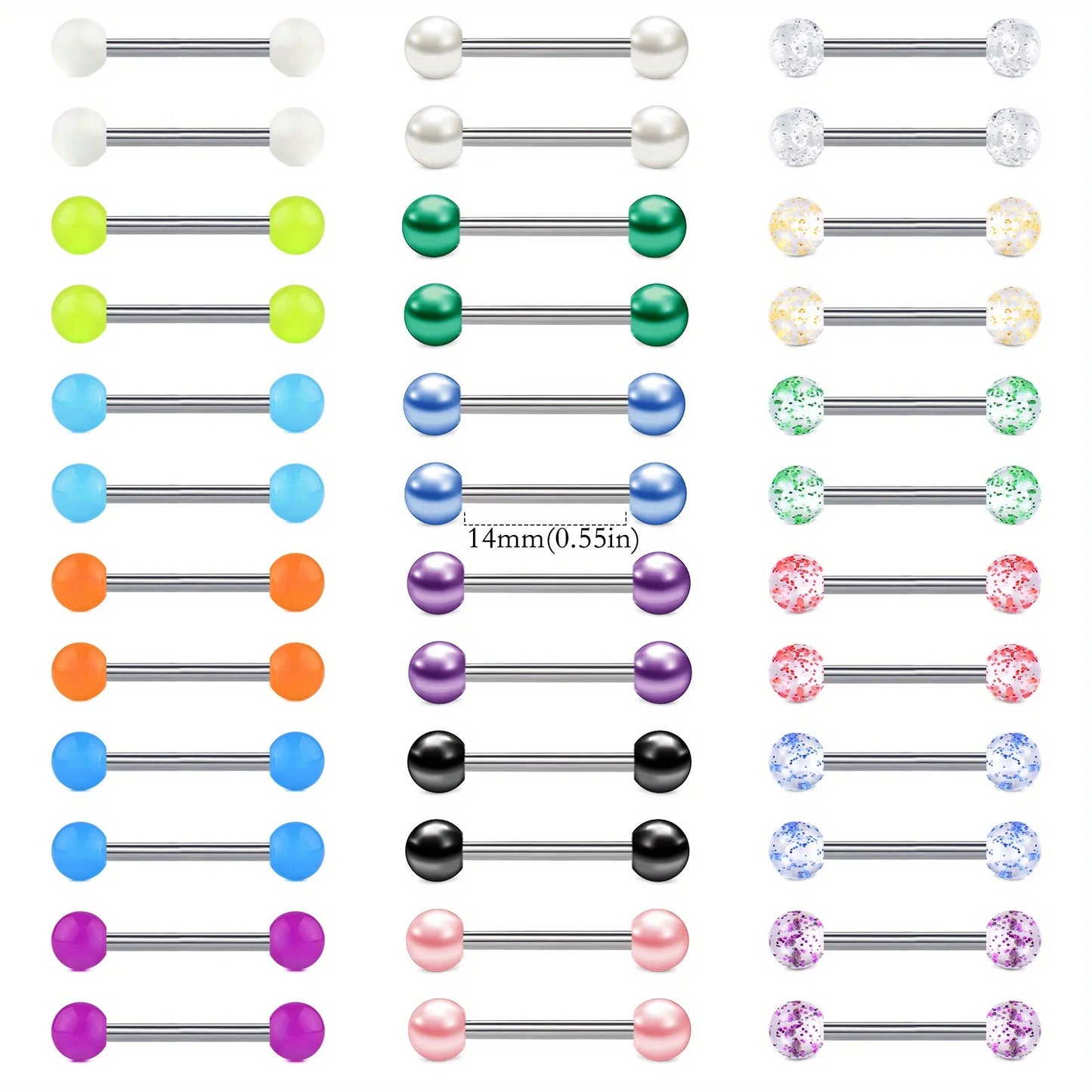 1/18Pairs 14mm/16mm/18mm Stainless Steel Tongue Rings Nipple Piercing Straight Barbells Jewelry For Men For Daily Decoration