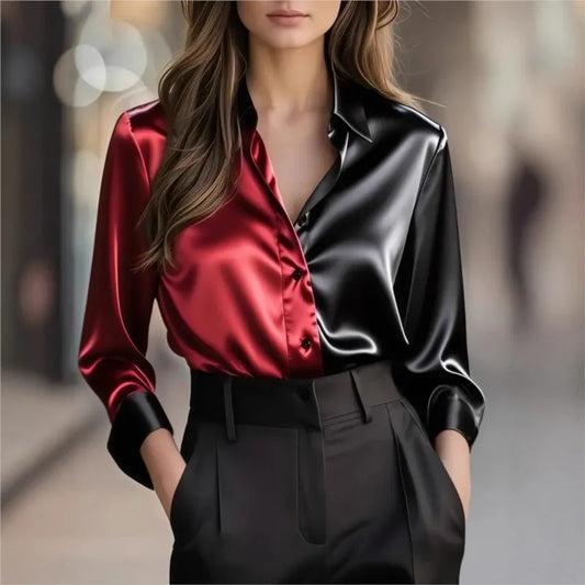 Black Color Spelling Women's Shirt Spring Fall Fashion Elegant Long-sleeve Satin Shirt Vintage Long Sleeve Blouse Women Clothing