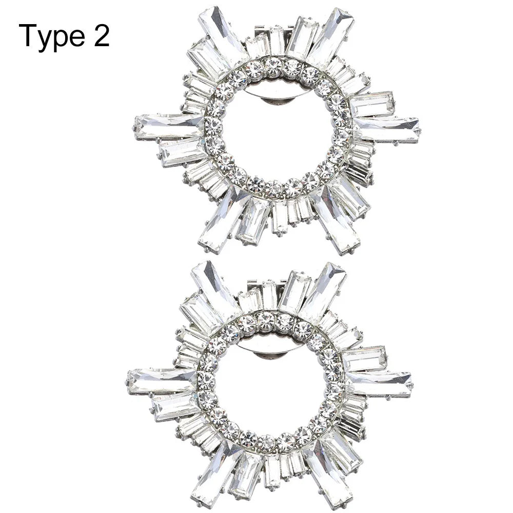 1Pair Detachable Shoes Decorations Shiny Crystal Shoes Clip Charm Buckle Rhinestone Brooch Women Bag Pendant Bride Accessories