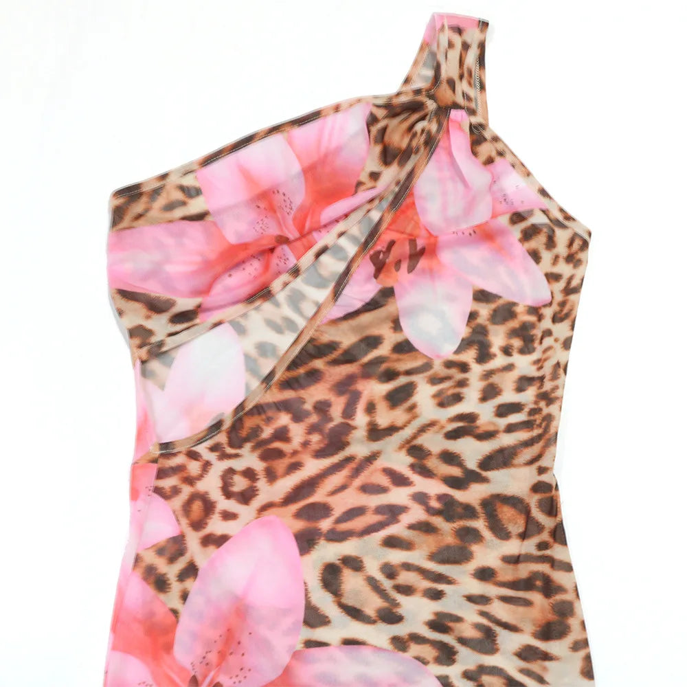 CM.YAYA Women Floral Leopsrd Printed Sleeveless High Side Split Long Maxi Dress 2025 Skew Collar Sexy Birthday Party Dresses