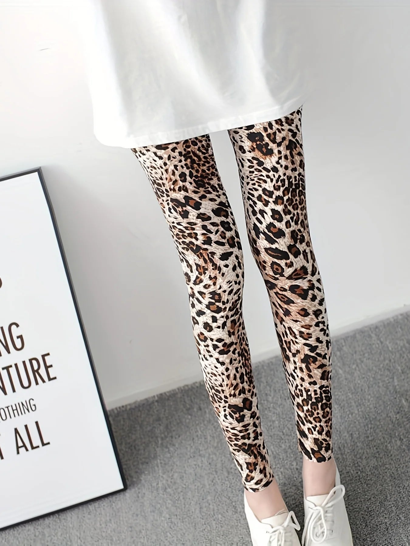New European and n leopard print sanded comfortable leggings tight casual women's high-stretch pants