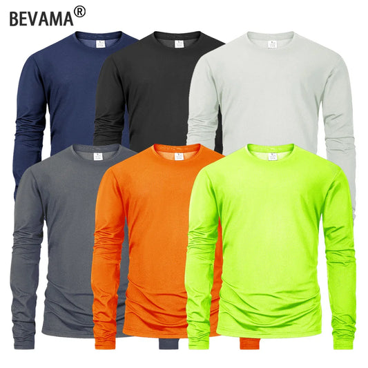 Mens Long Sleeved Casual T-Shirt Solid Color Cotton O-neck Long Sleeved High Quality Basic T-shirt Male Loose Breathable Tops