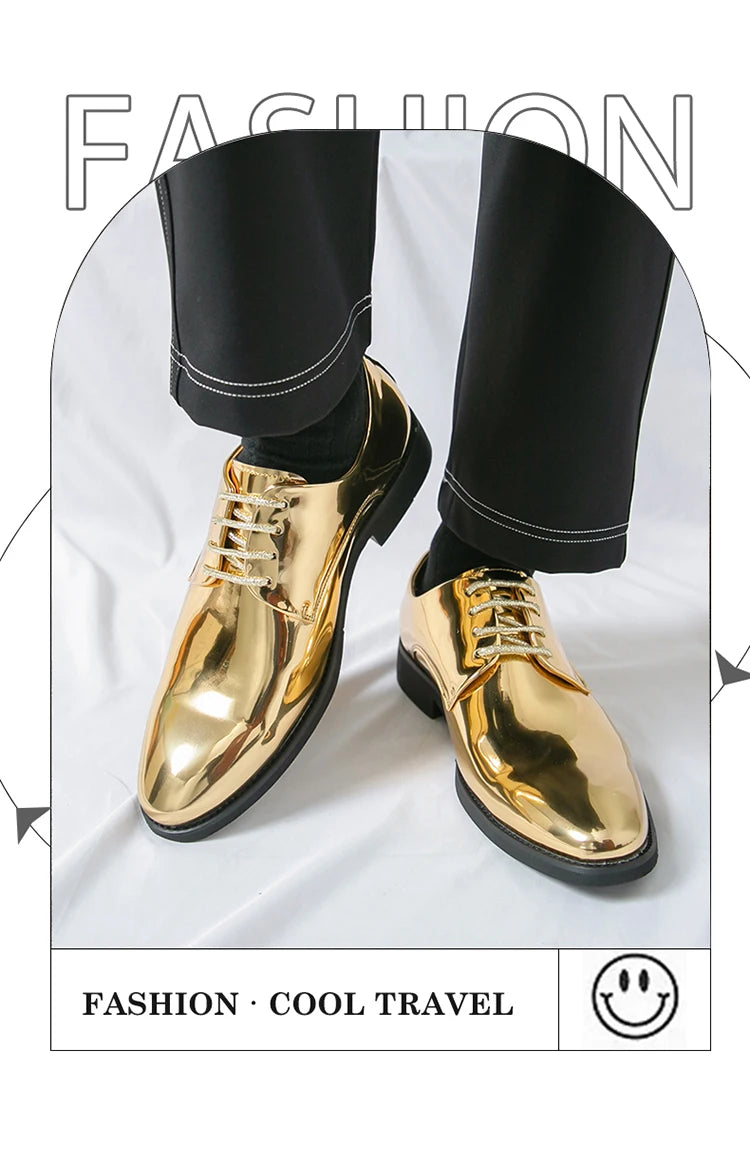 Large Size 38-50 Pointed Leather Shoes Man Business Performance Men's Dress Shoes Luxury Golden Bright Shoes Man Wedding Shoes
