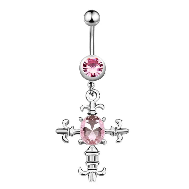 New Pink Series Heart Snake Crystal Zircon Belly Button Rings Fashion Cross Butterfly Dangled Belly Piercing for Women Jewelry