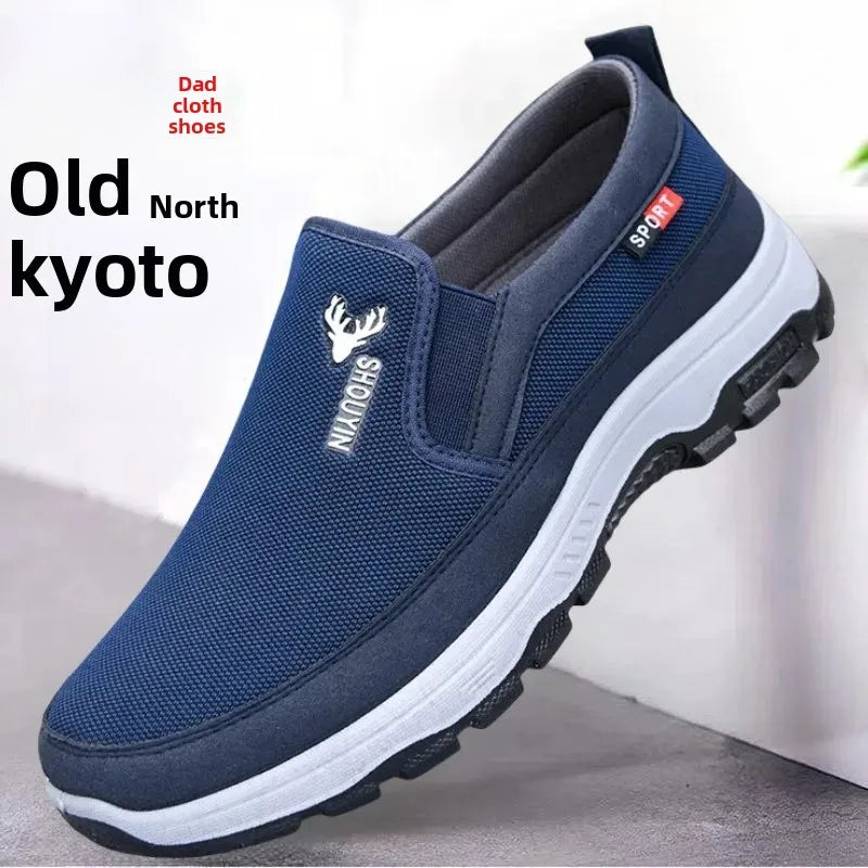 Beijing Men's Cloth Shoes Soft Bottom Breathable Anti-Slip Elderly Walking Shoes Slip-On round Toe Casual Rubber Soled Shoes