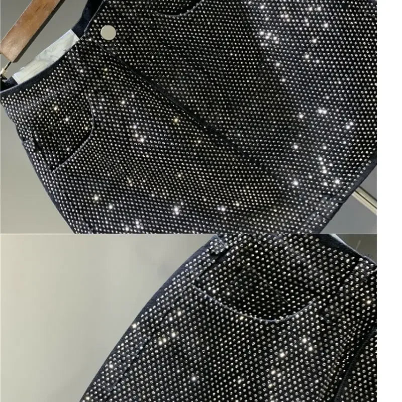 Heavy Industry Hot Drilling High-End Denim Skirt 2024 Spring And Summer New High Waist Pink Sexy