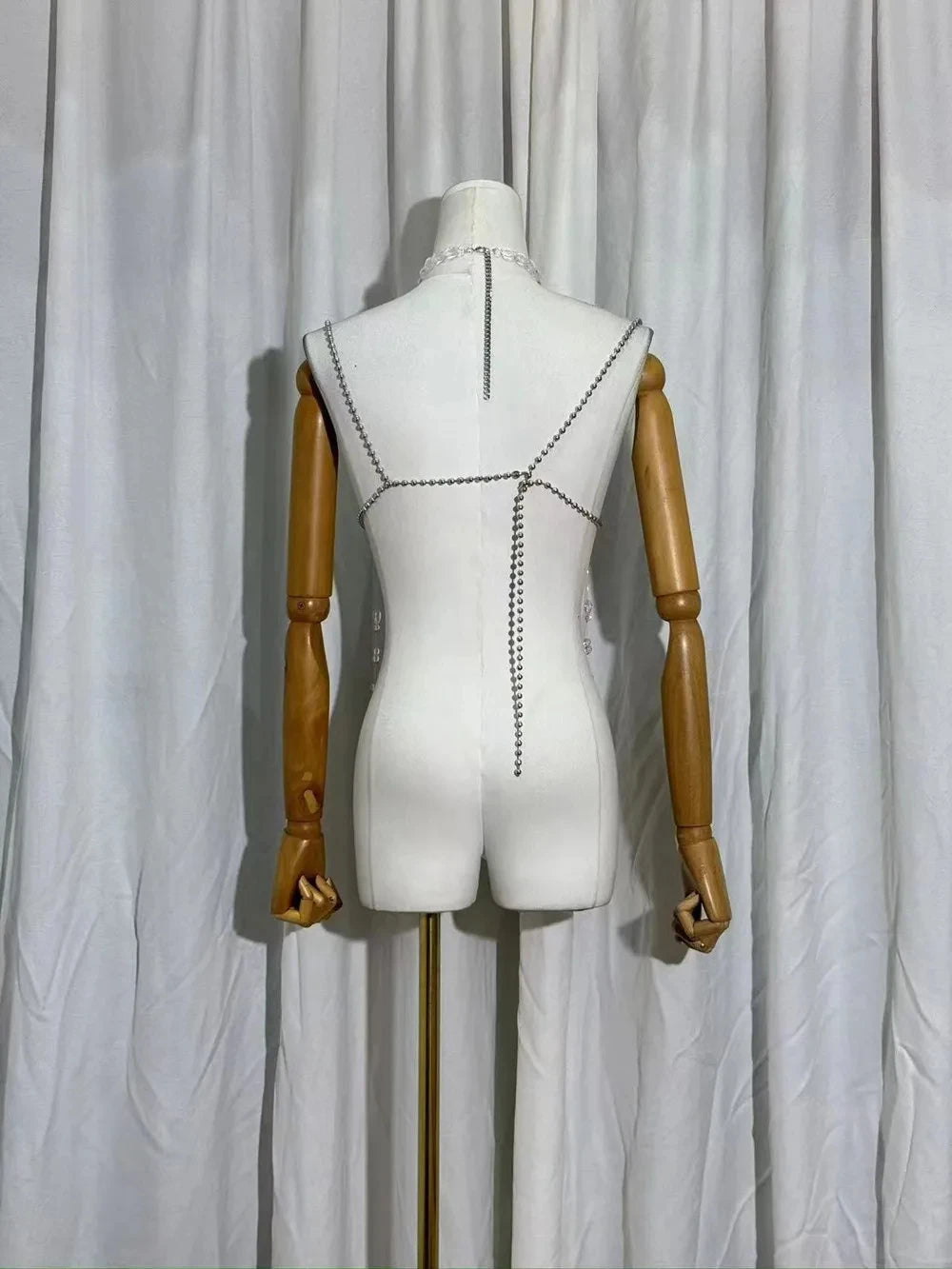 Sexy Europe And The United States Crystal Pearl Female Vest Handmade Street Shooting Bra Top Hollow Body Chain Holiday Swimsuit