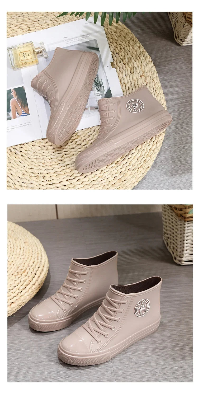 Anti-Slip Short Tube Waterproof Women's Rain Boots Fashionable Kitchen Work Rubber Shoe Covers Fishing Shoes PVC Material Adult