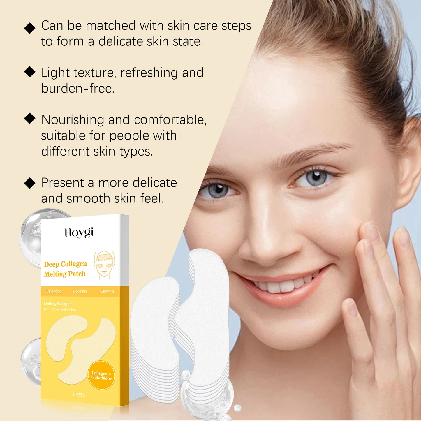 HOYGI Collagen Protein Patche Film Water Soluble Soluble Absorbable for Forehead Eye Area Moisturizing Essence Patch Face Care