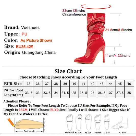 High-quality Pointed Toe Ladies Boots 11CM Stiletto Fashion Women Party Shoes Mid-Calf Boots Side Zipper Pleated High heels 42