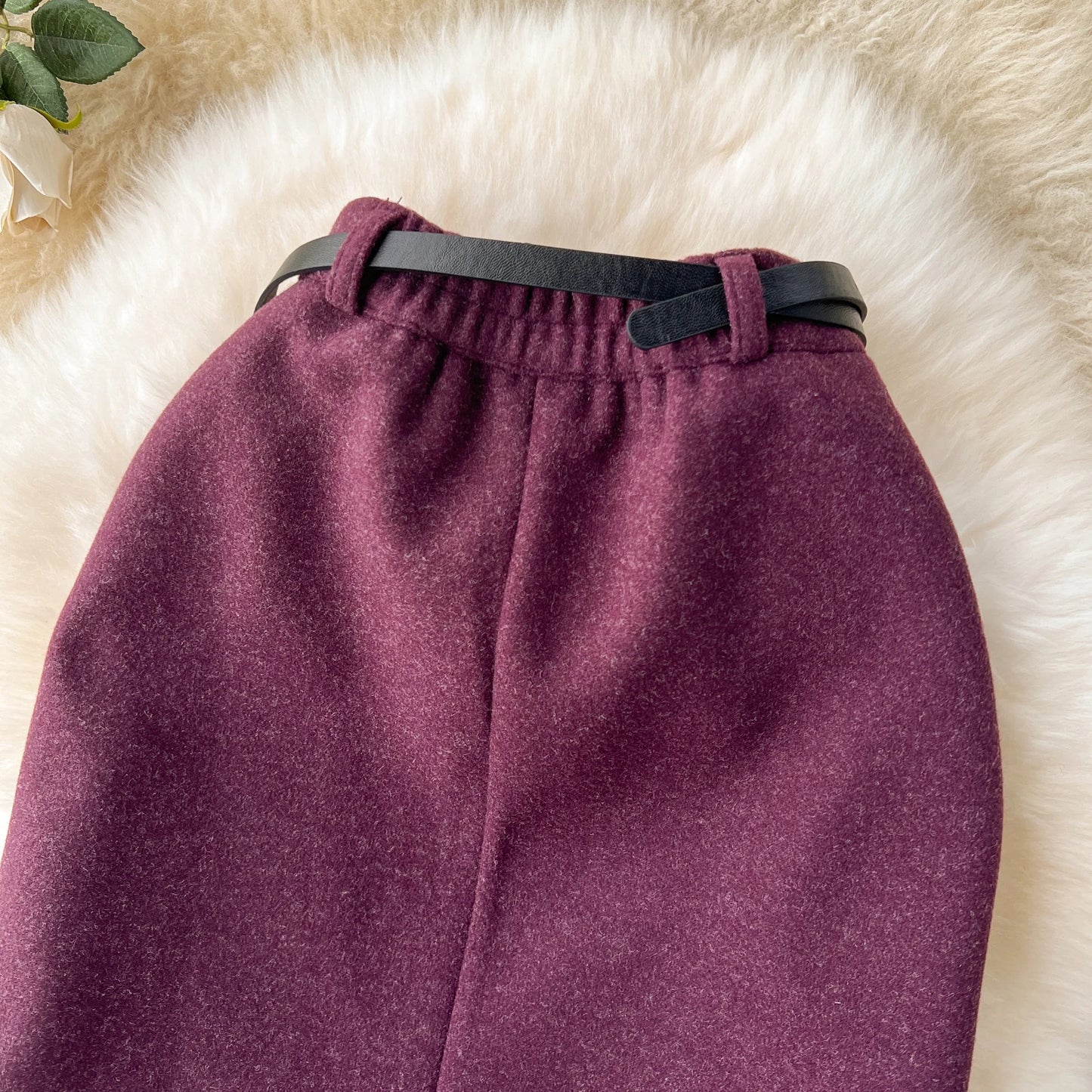 Woolen Midi Skirt Women Autumdn Winter High Waisted Elegant Pencil Skirt Female Slim Split Work Skirts