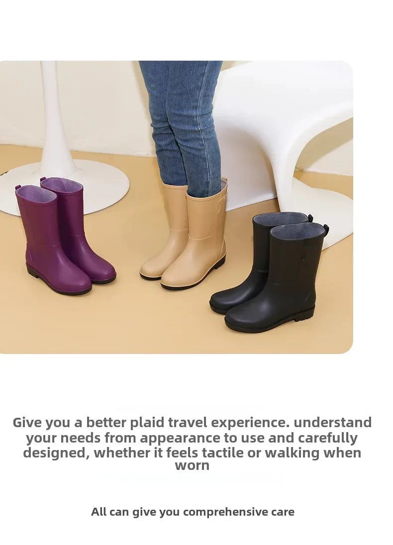 Fashionable Women's Mid-Calf Rain Boots Fleece Lined Anti-Slip Half Boots Adult Rain Shoes Wholesale From China Land