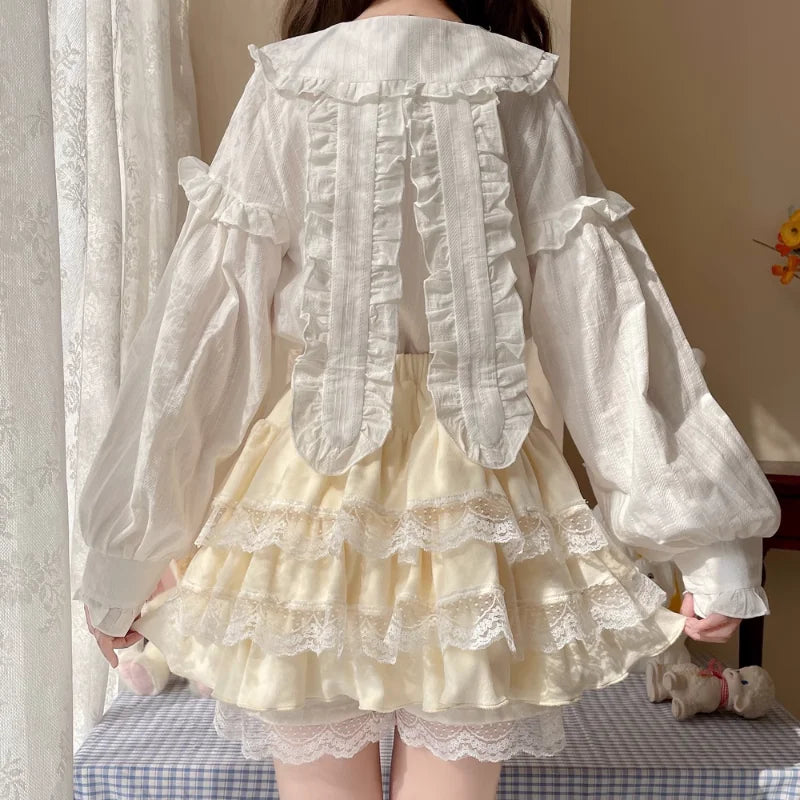 Japanese Style Kawaii Lolita Skirt Women Autumn Winter Sweet Lace Mini Cake Skirt Female Korea Princess Cute Party Skirt Shorts
