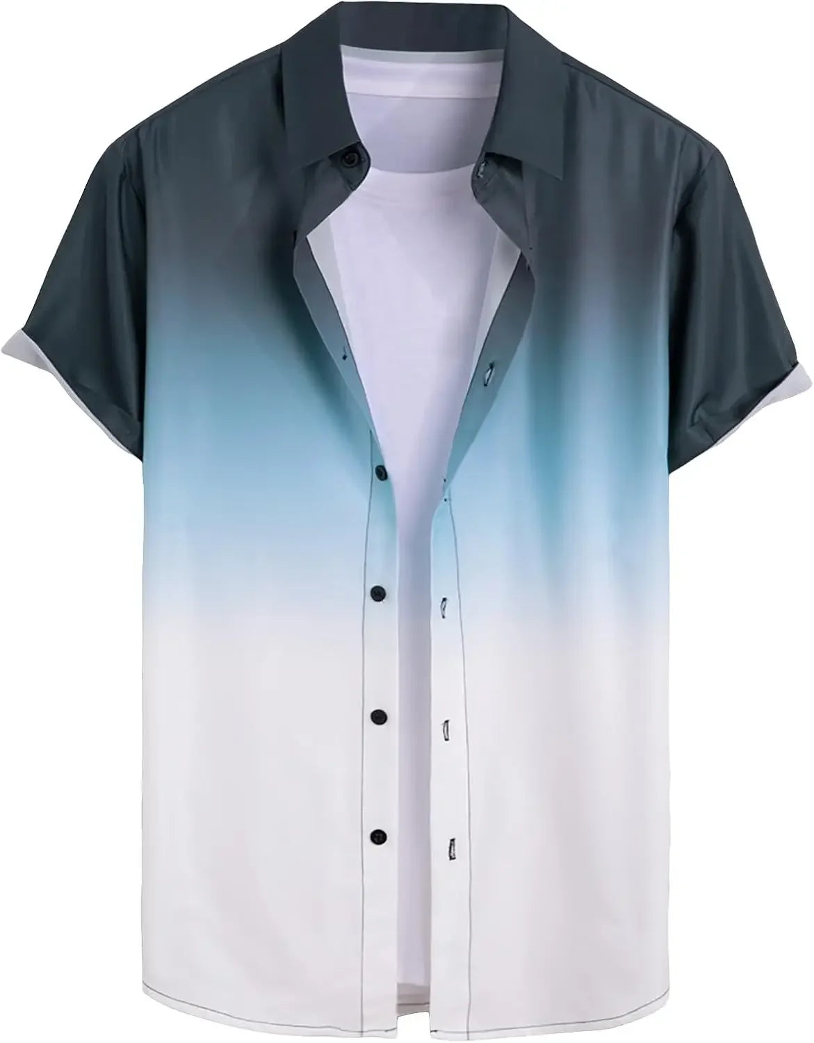 Men Shirt Ombre Gradient Short Sleeve Button Down Shirt Casual Lightweight Summer Style