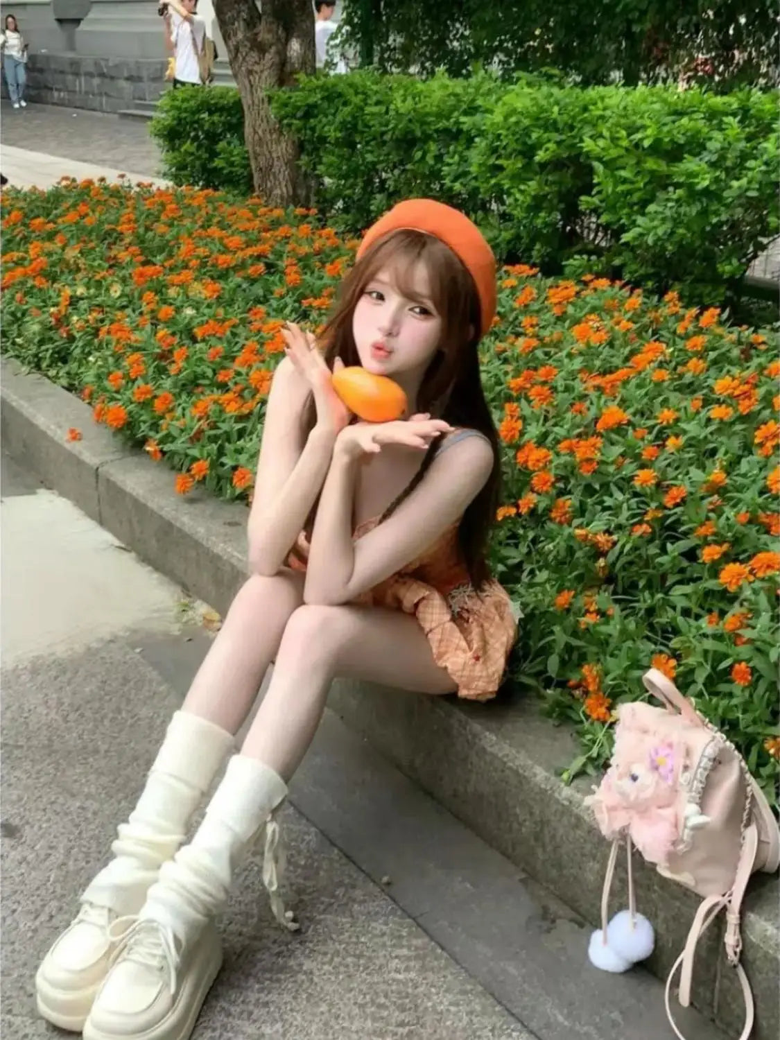 College Style Womens Retro Mini Skirt Orange Lace Striped Plaid Bud Skirt Y2k Millennium Summer Sweet Slim Dopamine Suspender