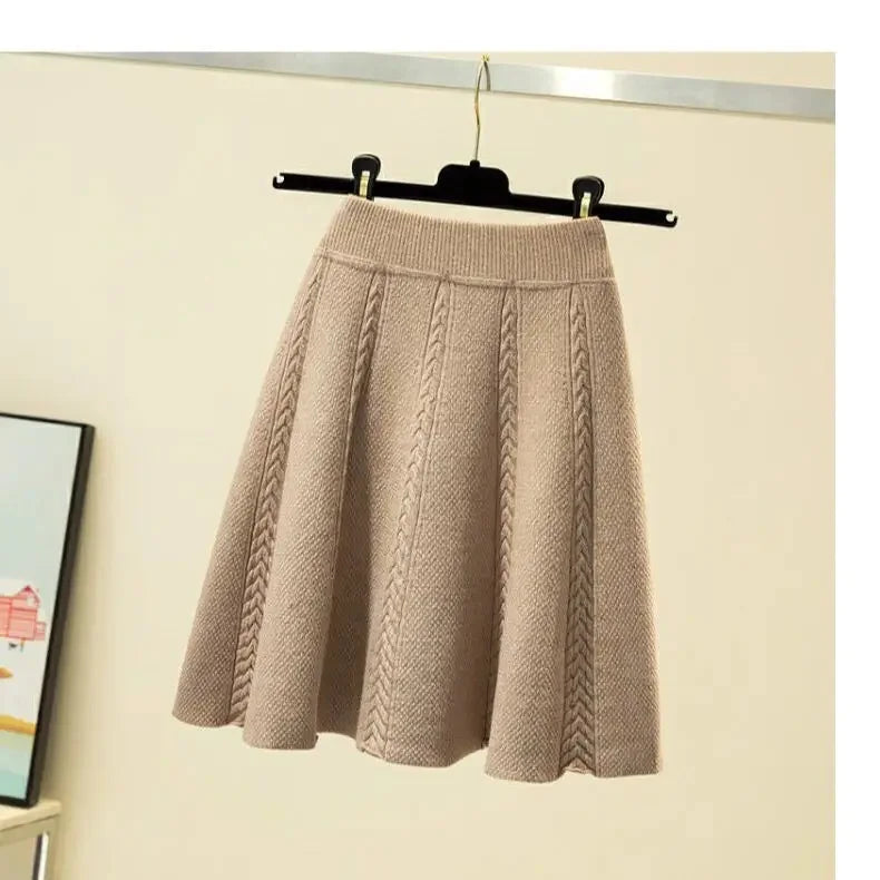 Thickened Knitted Mini A- Line Skirt High Waist Design Autumn Winter Loose Fit Polyester Fiber Half Body Skirts