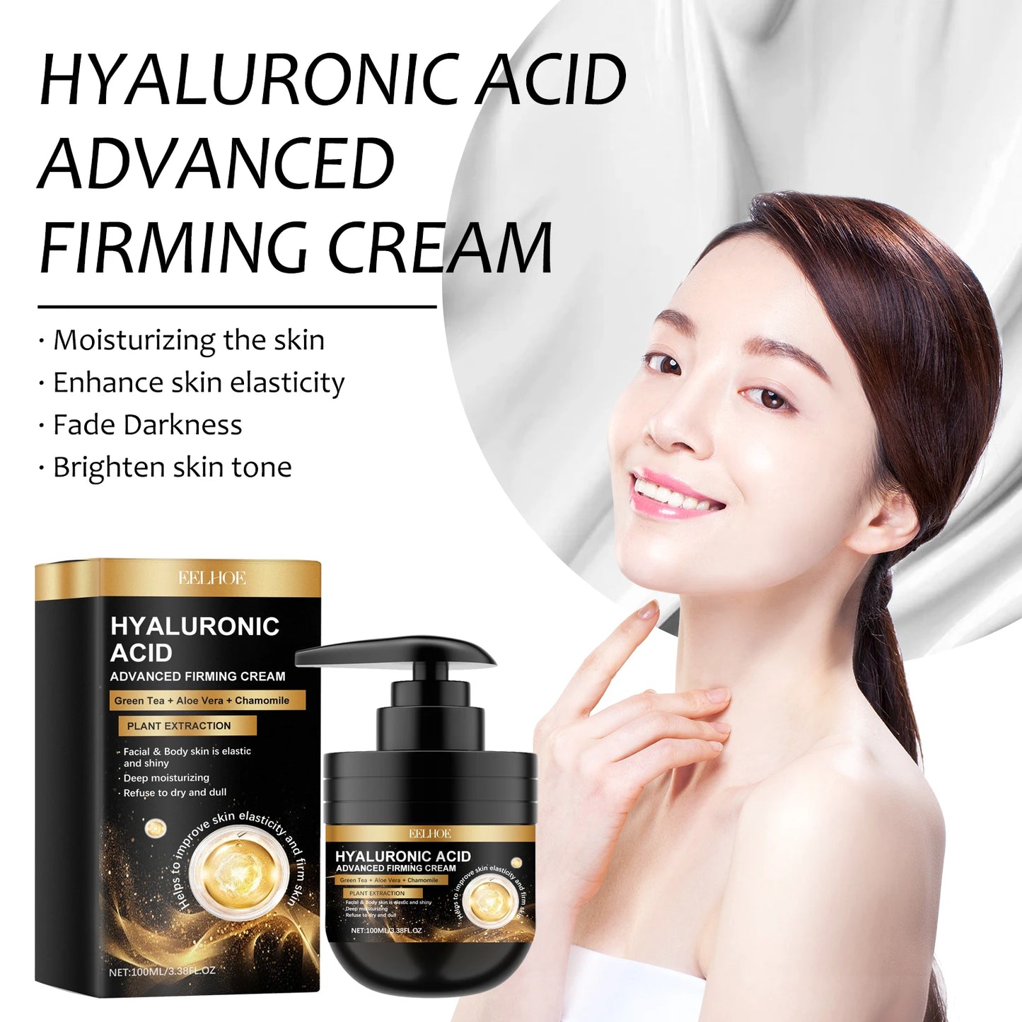 Hyaluronic Acid Firming Face Cream 100ml Intense Moisturizing Anti Aging Cream For Dry Skin Hydrating Wrinkle Reduction Cream