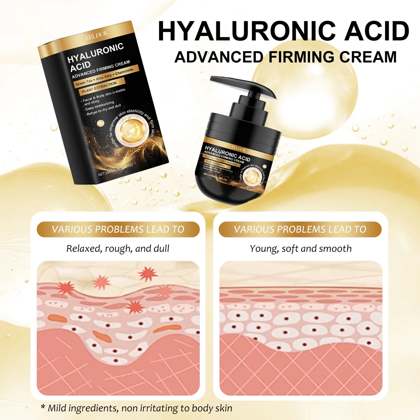 Hyaluronic Acid Firming Face Cream 100ml Intense Moisturizing Anti Aging Cream For Dry Skin Hydrating Wrinkle Reduction Cream