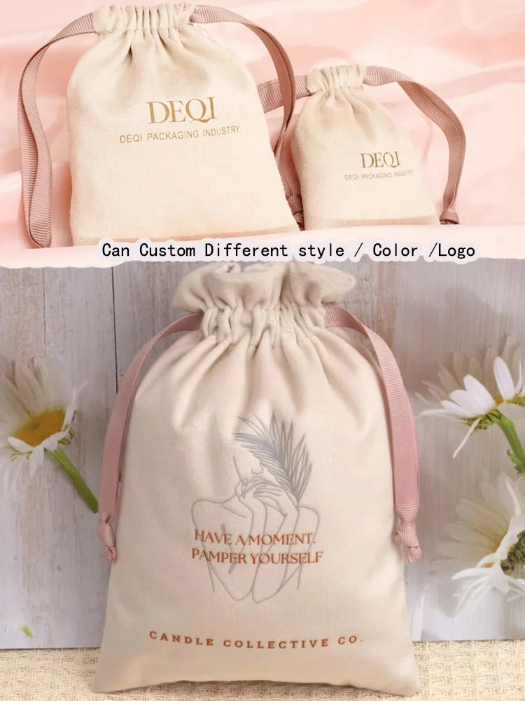 Custom Logo Velvet Drawstring Pouch Soft Perfume Gift Dust Sack Jewelry Necklace Packaging Bag